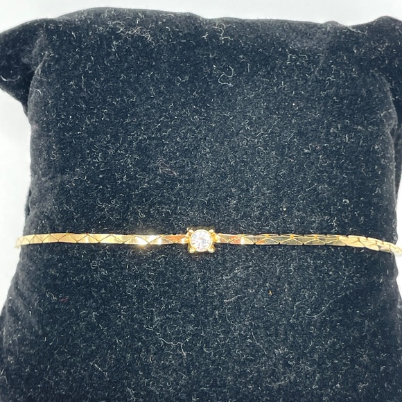 Christian Dior Signed Gold Plate Single Rhinestone Bracelet 7" - Picture 1 of 8
